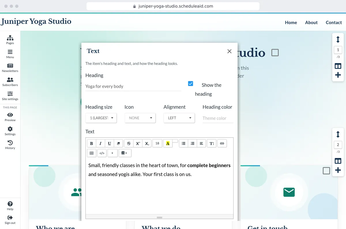 Changing the words of a heading in the editor